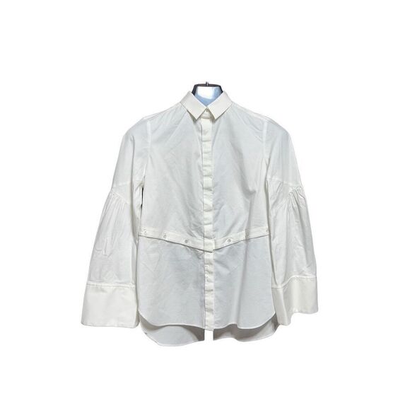 Per Se by Carlisle White Cropped Utility Button Up Long Sleeve Blouse Size 4 - Picture 1 of 5